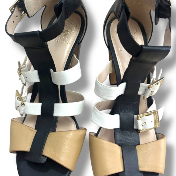 Vince Camuto Gladiator Black Beige White Adriana Heel Sandal - Size 9 - Picture 6 of 12